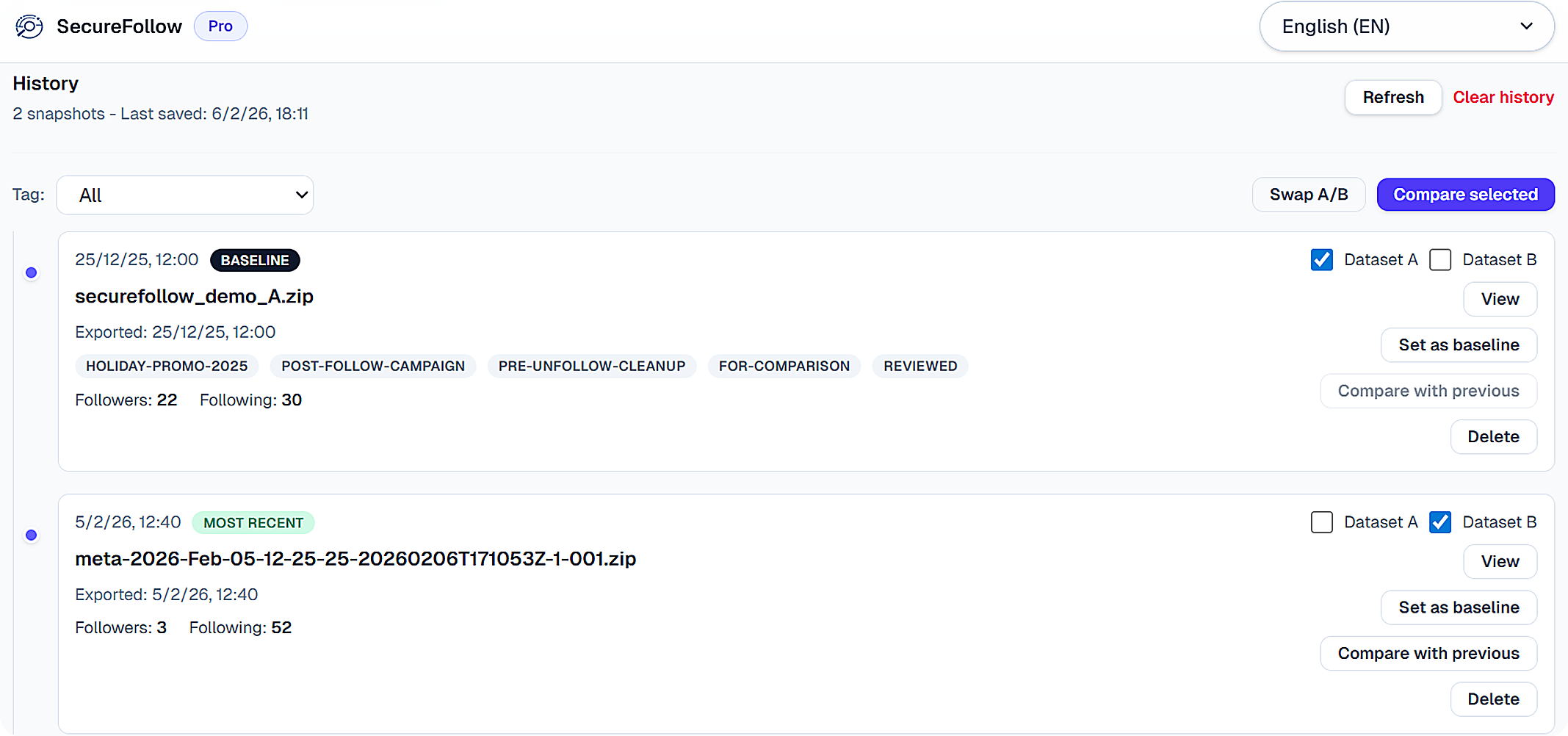 Tags visible in history