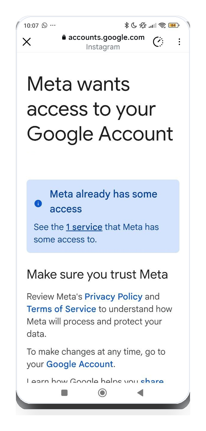 Meta wants access to your Google Account