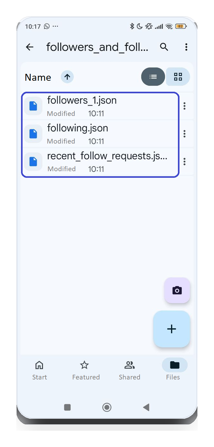 Followers and following JSON files
