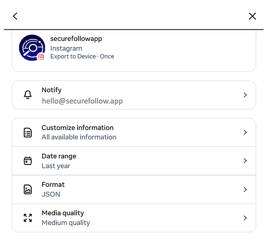 Export settings list